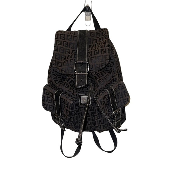 Fendi Brown Zucca Monogram Canvas & Textured Calfskin Leather Vintage Ba… - Picture 2 of 11